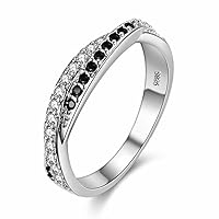 Twisted Cross X Silver Plated CZ Crystal Eternity Rings Black and White Wedding Band Y022