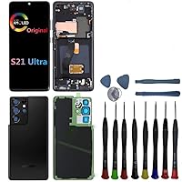 6.8“ Original AMOLED for Samsung Galaxy S21 Ultra G998U G998U1G998W G998B G998B/DS LCD S21Ultra 5G Display Touch Screen Assembly Replacement (with Black Frame + Back Cover + Tools)