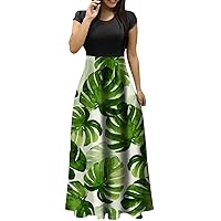 Short Sleeve Dress Womens Dressy Ethnic Printed Trendy Large Size Maxi Ladies Round Neck Floral Printting Trendy Dresses