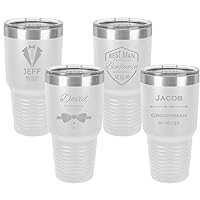 Groomsman 30oz Stainless Tumblers for the Bridal Party, Bestman, Groomsman, Usher in Sets - White