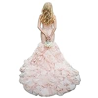 Melisa Women's Strapless Mermaid Wedding Dresses with Train Crystal Sash Ruffled Bridal Ball Gowns Plus Size