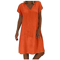 Dresses for Women 2024 Summer Loose Solid Color Short-Sleeved V-Neck A-line Dress