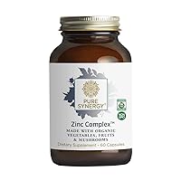 PURE SYNERGY Zinc Complex | 60 Capsules | Zinc Supplement Made with Organic Ingredients | Non-GMO | Vegan | Made with Organic Fruit, Vegetables, and Mushrooms