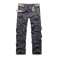 Men's Straight Leg Cargo Pants Loose Fit Casual Hiking Military Pant Outdoor Multi Pockets Ripstop Tactical Trouser