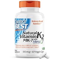 Natural Vitamin K2 Mk-7 with MenaQ7, 100mcg Vitamin K2 Supplement Supports Bone Health, Non-GMO, 60 Veggie Capsules