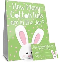 DISTINCTIVS Easter Party Game - How Many Cotton Tails in The Jar (Sign with Cards)