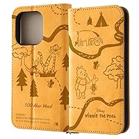 Inglem iPhone 15 Pro Case Disney Folio Leather Case Raffine Winnie The Pooh Monotone
