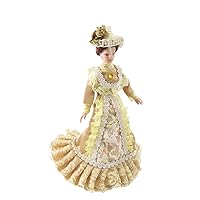 Dolls House Victorian Lady Constance in Gold Outfit Porcelain 1:12 Scale People