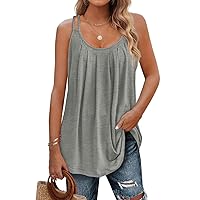 Summer Tank Tops for Women Spaghetti Strap Camisole Pleated Scoop Neck Sleeveless Loose Cami Top S-3XL