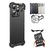 Special-Shaped Metal Corner Pad Anti-Fall Phone Case Suitable for iPhone 15 14 13 Pro Max, Lens Film Naked Frameless Slim Thin Bare Metal Feel (Black,15Promax)