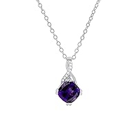 Dazzlingrock Collection 7X7 mm Cushion Gemstone & Round White Diamond Swirl Spilt Shank Ladies Pendant with Silver Chain 18 Inch, Available in Metal 10K/14K/18K Gold & 925 Sterling Silver