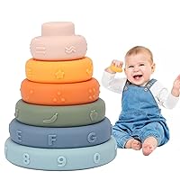 Infant Newborn Developmental Teething Learning Stacker Cups Miawow Stacking Balls Soft Toys for Babies 6 12 18 Months 1 Year Old Girls Boys Toddlers Sensory Educational Montessori Baby Blocks 