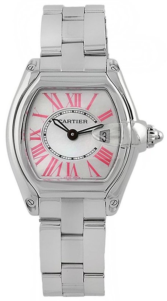 Cartier W6206006 Roadster Women's Pink Accents/pearl Dial Steel Watch