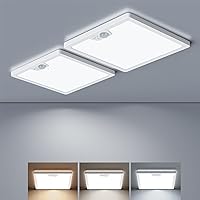 2 Pack Wired Motion Sensor LED Ceiling Light, 18W 1800LM Flush Mount Lighting Fixture 3 CCT, 3 Timer, 8.7 inch Square Motion Ceiling Light for Closet Stair Porch Hallway