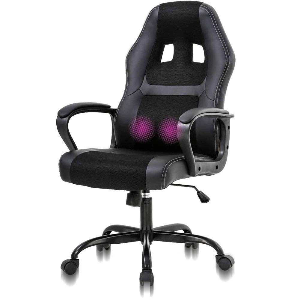Ergonomic Heavy Duty Leather Racing Video Game Office Chair with Massage Function Lumbar Support PC Office Chair Gaming Desk Chair for Home Office ...