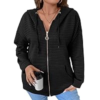 YOXUA Women's Plus Size Casual Hoodies Sweatshirt,Long Sleeve Camouflage Patchwork Full Zipper Drawstring Top with Pocket