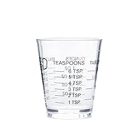 Classic Plastic Shot Glass Measurer, 1 ounce teaspoon/tablespoon, Clear