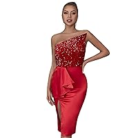 Exclusive Elegant Women Formal Evening Dress Red Sequin Sexy Summer Off Shoulder Split Wedding Guest Mermaid Dress