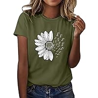 Womens T Shirts Crew Neck Short Sleeve Casual Loose Tees Tops 2024 Women's Summer Sunflower T Shirts