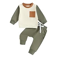 Hnyenmcko Toddler Baby Boy Clothes Long Sleeve Striped Crewneck T-Shirt Top + Solid Drawstring Pants Set Infant Fall Outfits