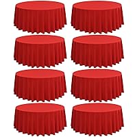 8 Pack Red Round Tablecloth 108 Inch Circle Polyester Table Cloth, Washable Fabric Stain and Wrinkle Resistant Table Cover Round Table Clothes for Wedding Parties Banquet Reception Dining