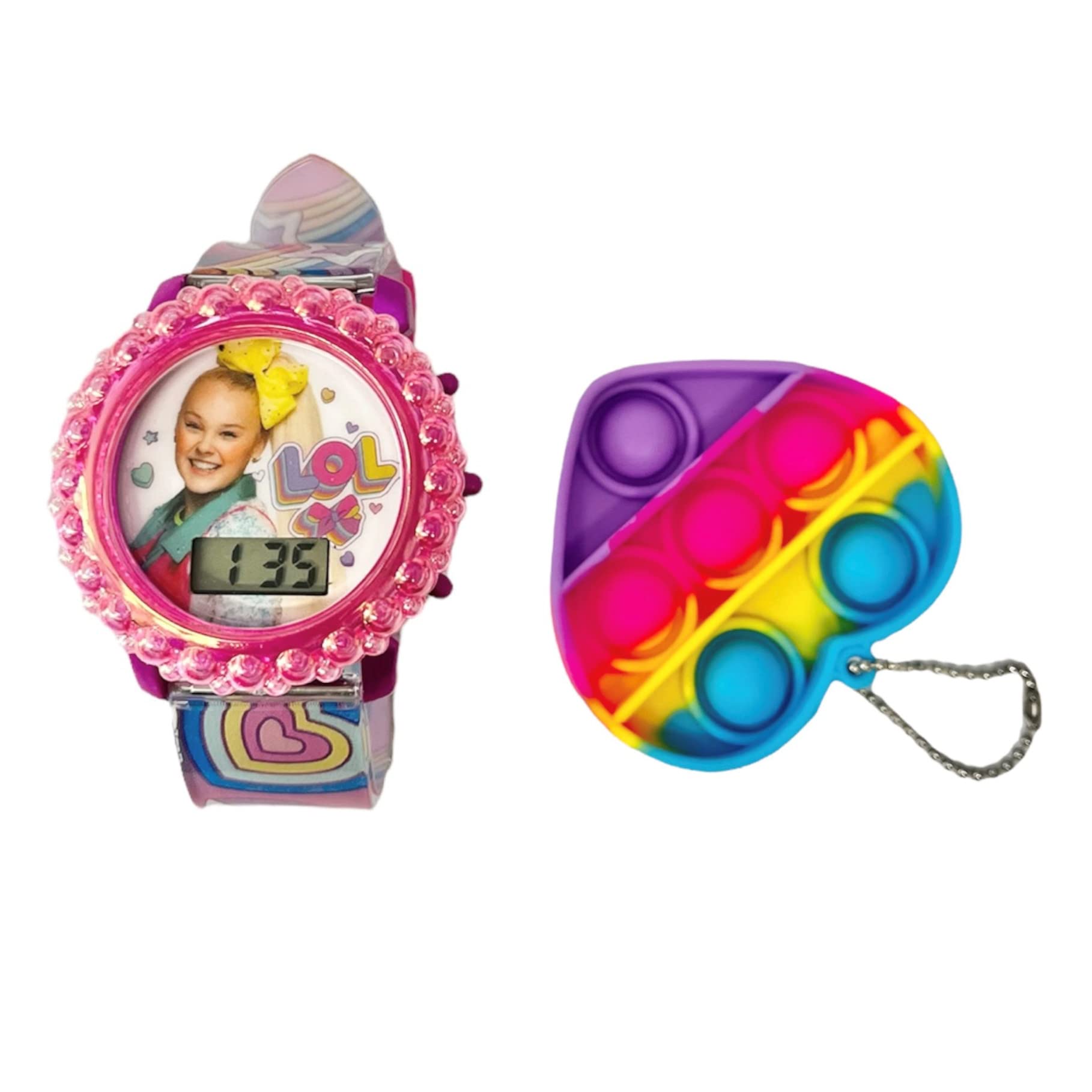 Accutime Kids Nickelodeon JoJo Siwa Pink Digital LCD Quartz Childrens Wrist Watch for Girls, Boys, Toddlers with Multicolor Graphic Strap and Fidget Popper (Model: JOJ40147AZ)