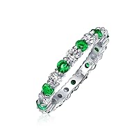 Bling Jewelry Alternating Two Tone Cubic Zirconia Stackable CZ Eternity Ring For Women Teen .925 Sterling Silver 12 Birth Month Colors