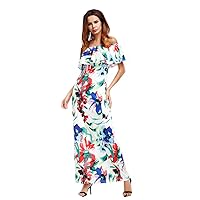 Women Sexy Cold Shoulder Printed Summer Evening Party Beach Dresses