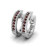 Solid 925 Sterling Silver Round Garnet January Birthstone Huggie Hoops Small Earrings for womens