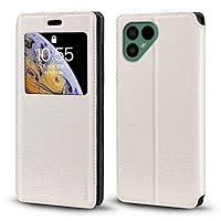 for Fairphone 4 Case, Wood Grain Leather Case with Card Holder and Window, Magnetic Flip Cover for Fairphone 4 (6.3”) White