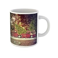 Coffee Mug Green Pickup Old Antique Toy Truck Carrying Christmas Red 11 Oz Ceramic Tea Cup Mugs Best Gift Or Souvenir For Family Friends Coworkers