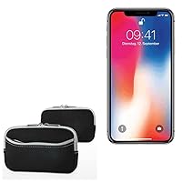 BoxWave Case Compatible with iPhone X - SoftSuit with Pocket, Soft Pouch Neoprene Cover Sleeve Zipper Pocket for iPhone X, Apple iPhone X - Jet Black with Grey Trim