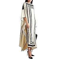 Silk Kaftan Dresses for Women,Modest Wear Women Soft Satin Silk Printed Kaftan,Beach Vacation Stripe Print Dress