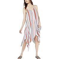 Womens Striped Asymmetric Hem Maxi Dress Multi L