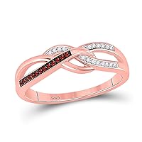 The Diamond Deal 10kt Rose Gold Womens Round Red Color Enhanced Diamond Woven Band Ring 1/12 Cttw