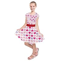 PattyCandy Girl's Fashion Lover Hearts Seamless Kids Short Sleeve Dress - 4 Pink