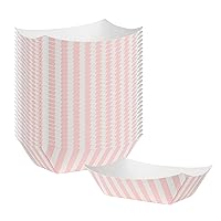 Restaurantware Bio Tek 6 Ounce Boat Paper Boats 400 Disposable #40 Food Trays - PE Lining Durable Pink And White Striped Paper Food Baskets For Concession Stands Picnics or Fairs Stackable