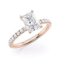 2 to 6 Carat Radiant Cut Moissanite Engagement Ring w 1/4 Carat Natural Diamond - 14K Gold (G-H/VS, SI, cttw, DEW) Promise Anniversary Ring for Women Size 4 to 11 Made in USA