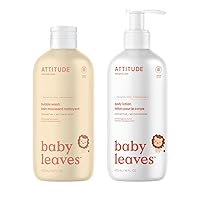 Bundle of ATTITUDE Bubble Body Wash for Baby and Body Lotion for Baby, EWG Verified, Dermatologically Tested, Plant and Mineral-Based, Vegan, Pear Nectar, 16 Fl Oz