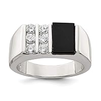 925 Sterling Silver Solid Polished Open back Mens Cubic Zirconia and Simulated Onyx Ring Jewelry for Men - Ring Size Options: 10 11 9