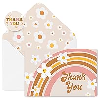 AnyDesign 36 Pack Boho Thank You Cards Bulk Retro Rainbow Floral Note Cards with Envelope Stickers Boho Flower Greeting Blank Cards for Birthday Baby Shower Bridal Shower Party, 4 x 6 Inch
