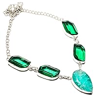 jewels paradise Wonderful Skota Mine Emerald & Green Tourmaline Gemstone Necklace Handmade 925 Sterling Silver Plated Jewelry -Adjustable Link Chain Necklace - (SF-1403)