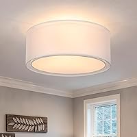 3-Light Double Fabric Drum Ceiling Light Fixture, 12.59 Inches Simple Semi Flush Mount Ceiling Lights with Double Fabric Shade, Modern Close to Ceiling Lights for Bedroom, Hallway E26 60W