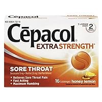 Extra Strength Sore Throat Relief Lozenges, Honey Lemon Cough Drops, Maximum Numbing- Fast Acting Sore Throat, Mouth & Canker Sore Pain Relief with Benzocaine & Menthol, 16 Count