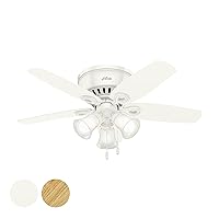 Hunter Fan 42 inch Low Profile Snow White Finish Indoor Ceiling Fan with LED Light Kit and Pull Chain (Renewed)