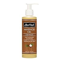 Bon Vital' Coconut Massage Oil with 100% Pure Fractionated Coconut Oil to Repair Dry Skin, Used by Massage Therapists and At-Home Use for Therapeutic Massages and Relaxation, 8 Oz, Label may Vary