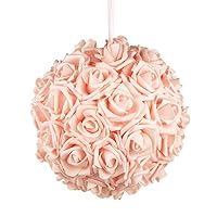 Party Spin Soft Touch Foam Rose Flower Kissing Ball Wedding Centerpiece, 10-inch (Light Pink)