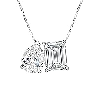 Dazzlingrock Collection IGI Certified 2.16-3.75 cttw Emerald & Pear Lab Grown White Diamond Two Stone Pendant Necklace for Women in 18K Solid Gold