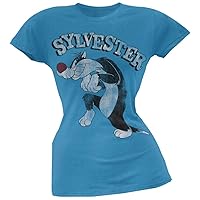 Looney Tunes - Sylvester Sneaking Juniors T-Shirt - Small Blue