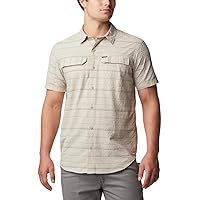 Columbia Men’s Silver Ridge Short Sleeve Seesucker Shirt, Moisture Wicking, Sun Protection, Safari Stripe, Large